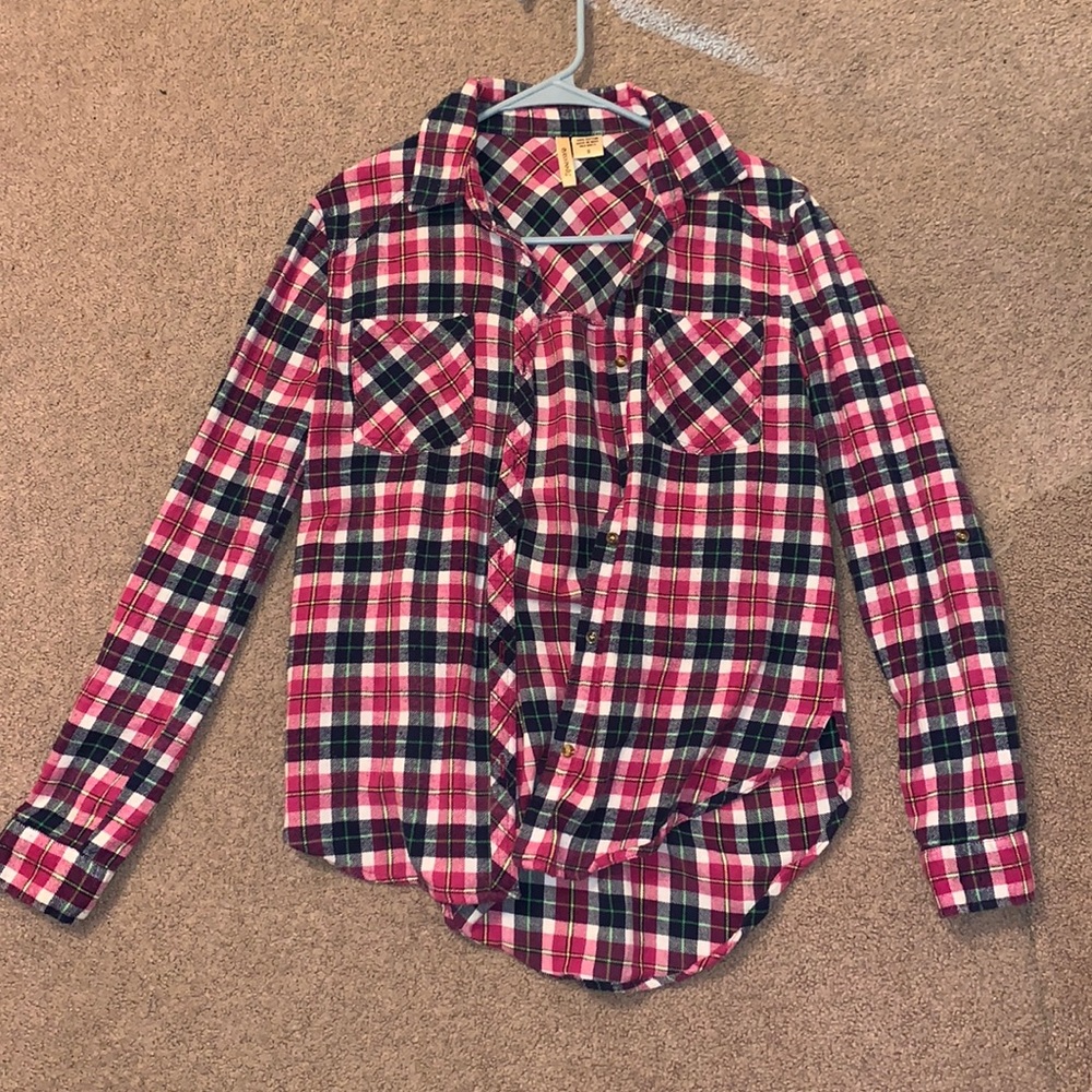 Checkered pink black and white flannel good condition